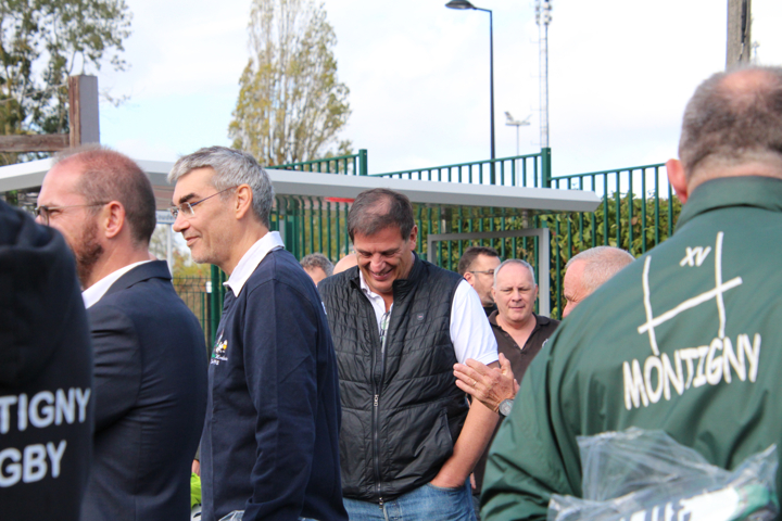 Retrouvailles: Florian Grill, président de la LIFR avec le président Mocaër. A gauche, le maire de Montigny, Lorrain Merckaert